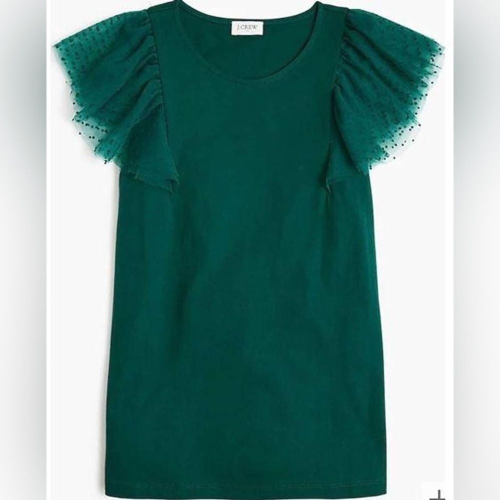 NWT J Crew Polka Dot Ruffle Shoulder Tank Top Green bu464 size XS